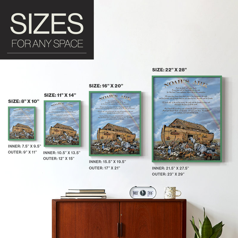 Noah's Ark Genesis Framed Print - Solid Wood, Green Single Picture Framed, H 10 po x l 8 po