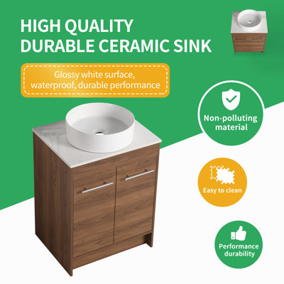Meuble-lavabo autoportant double 60 po avec comptoir en céramique Amerique