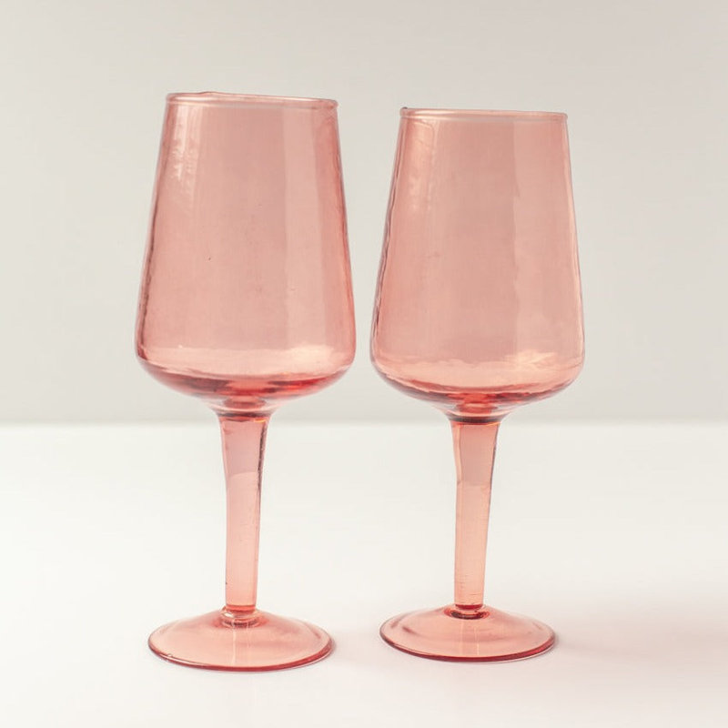 S/4 Handblown Hammered Wine Glasses - Blush, Pink