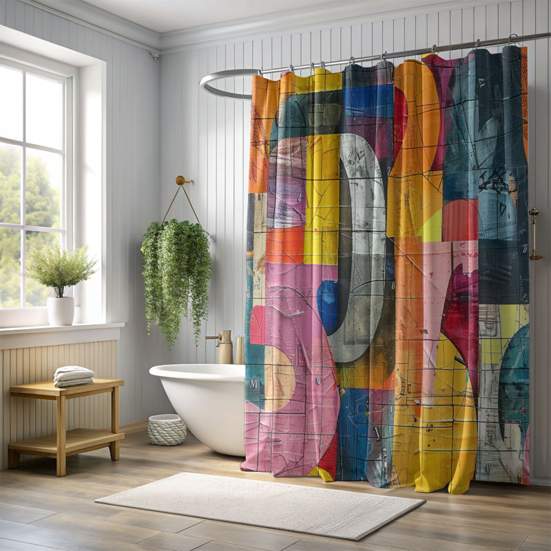 Funky Patch - Rideau de douche Premium, H 74 po x l 71 po