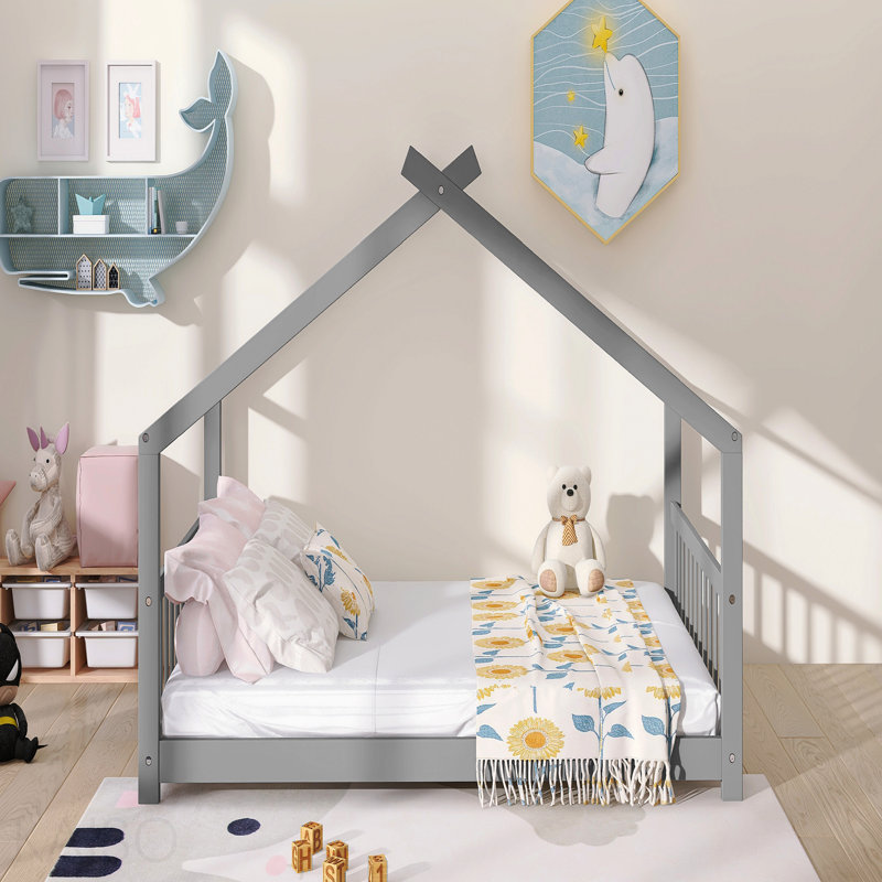 Lit, bois maison, gris, Lit double