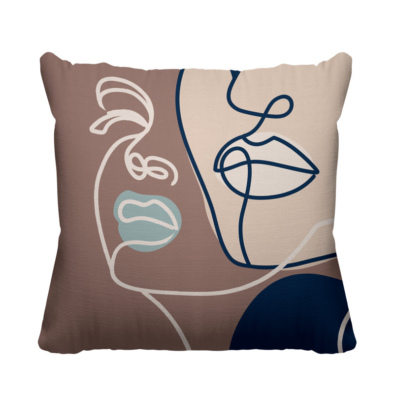 Coussin décoratif intérieur / extérieur Conte Minimalist Line Face, Chair, L 15 po x H 15 po