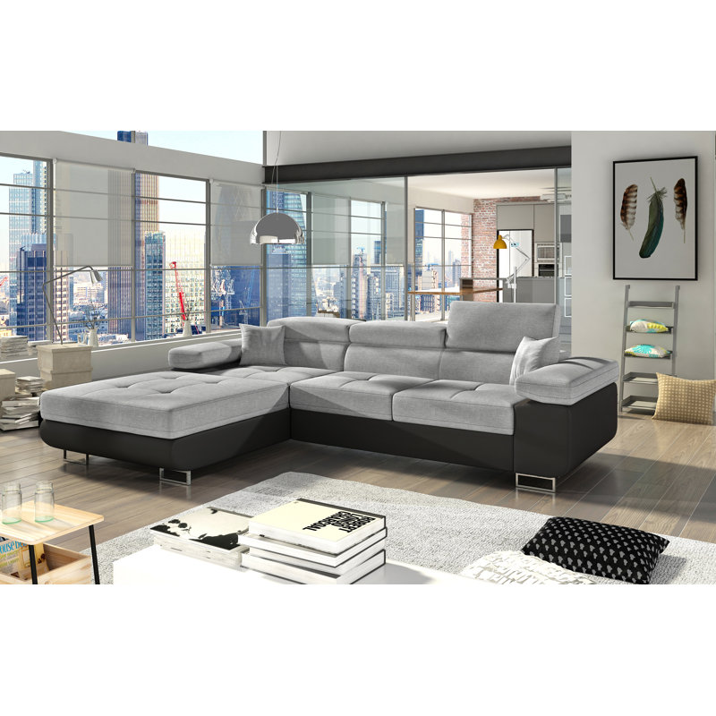 4 Seater Sofa Bed, Left Hand Facing, Grey/Black