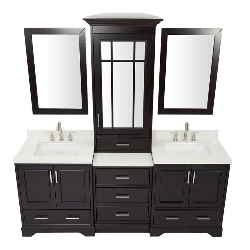 Ensemble de meuble-lavabo double 85 po avec miroir Abshire, Espresso