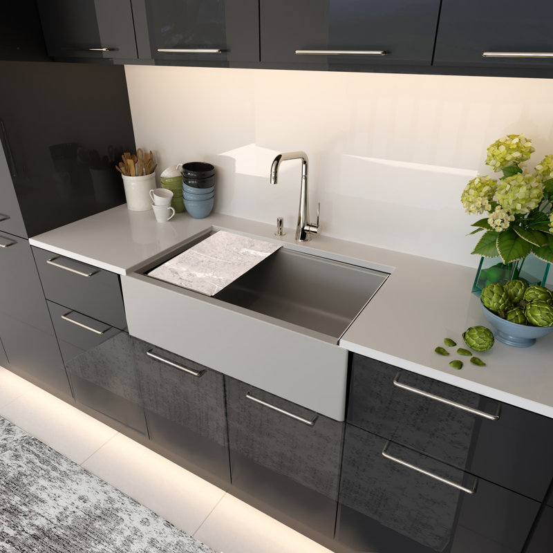 Plymouth 33'' L Single Basin Kitchen Sink, Gray