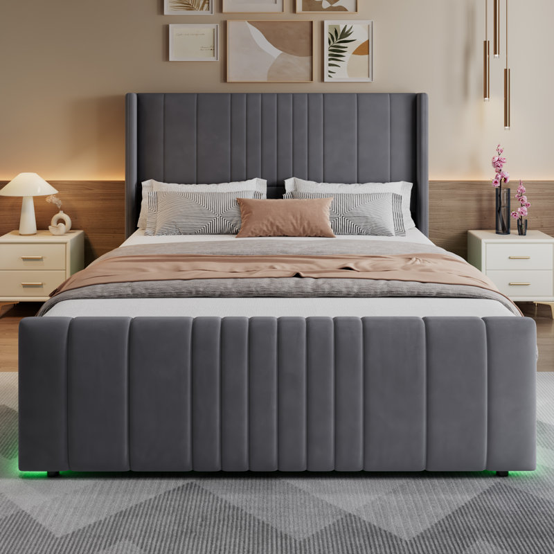 Upholstered Ottoman Bed, Grey