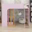 Lit mezzanine peu encombrant, conception pour lit double avec échelle et tablettes de rangement-133471645-133471647