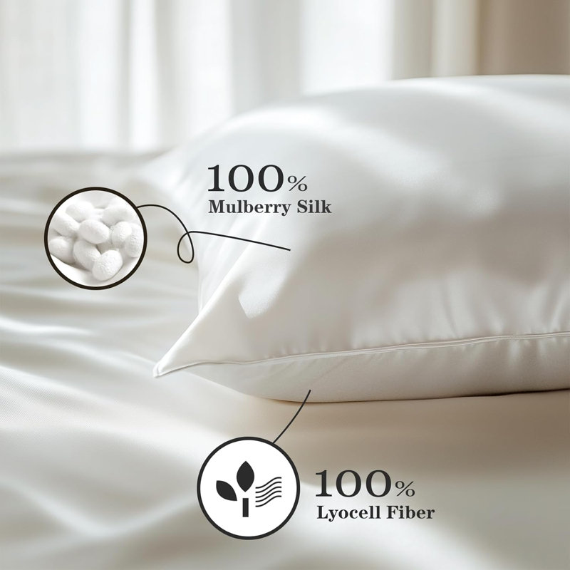 Luxurious White Silk Standard Pillowcase with Zipper Closure