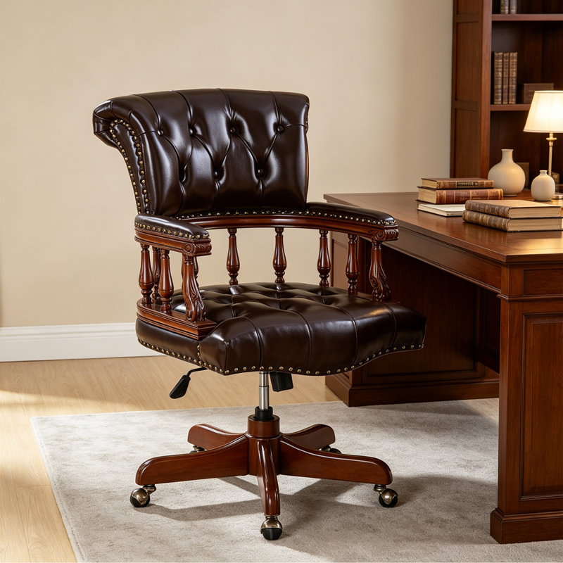 Chaise de bureau ajustable rembourrée en similicuir, Marron foncé
