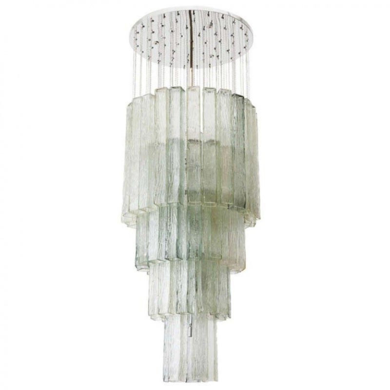 Lustre vénitien en verre, Laiton brossé, Transparent, 20.5" Dia x 50" Height