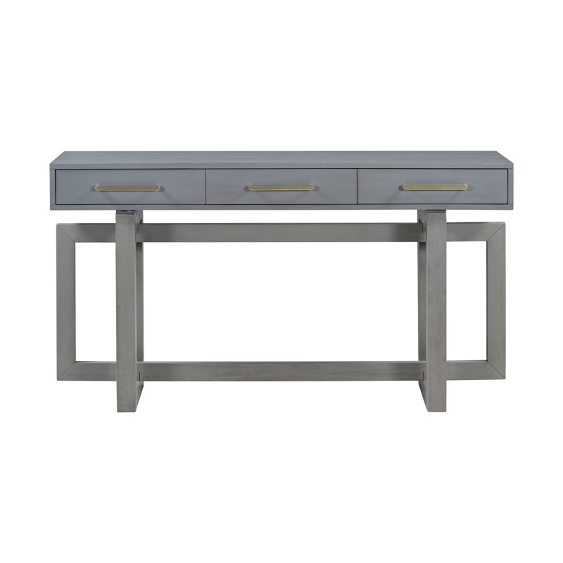 Console élégante avec trois tiroirs, table d'entrée très longue pour le vestibule, Gris antique