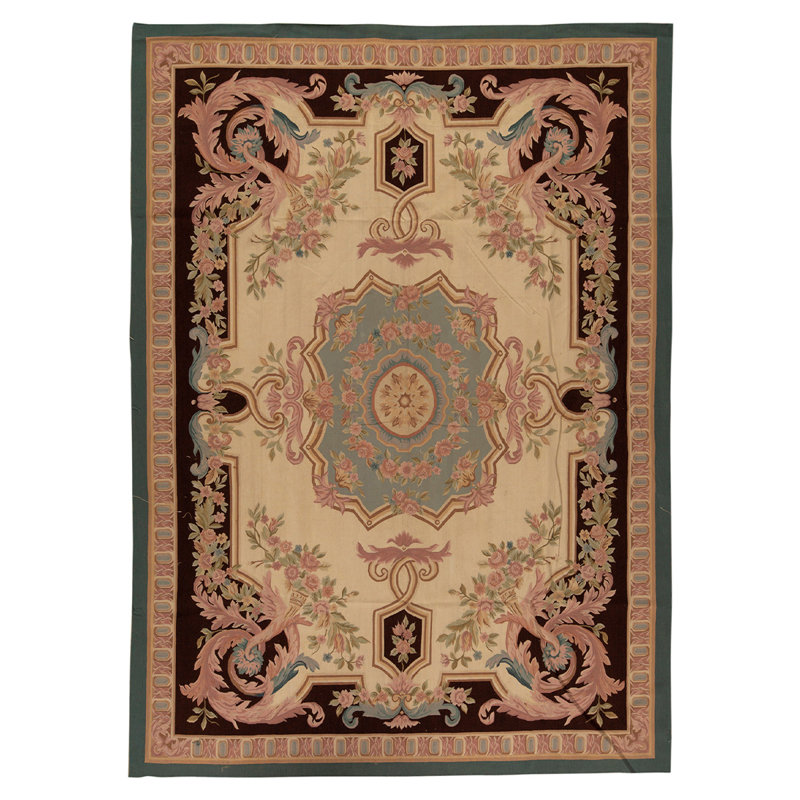 Tapis unique brun / bleu / vert / rose noué à la main de haute qualité