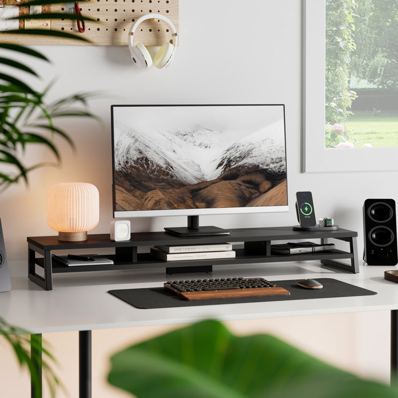 Dual Monitor Stand Riser for Desk, 42.5in Large Monitor Stands for 2 Monitors, Black