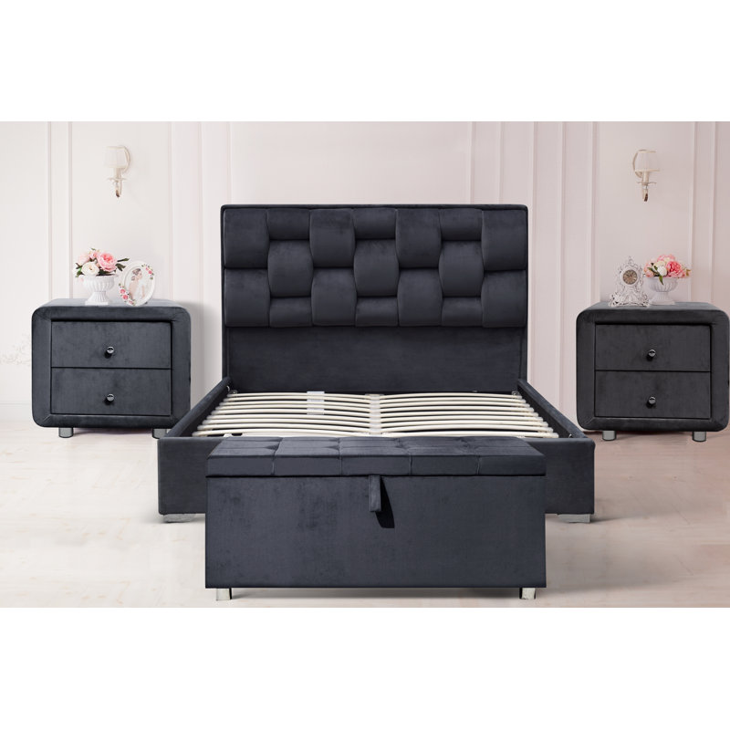 Greco Upholstered Bed, Grey, Kingsize (5')