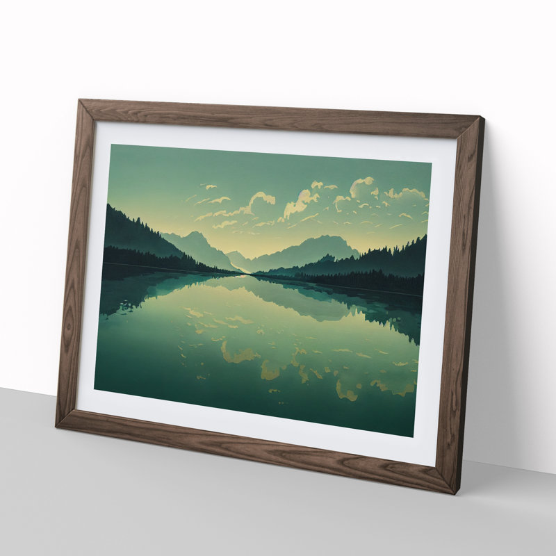 Mountain Lake Reflection Vol.6 - Framed Print, 25cm H x 34cm W x 2cm D, Walnut Framed