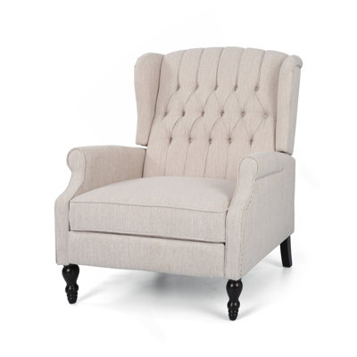 Push Back Recliner Chair Fabric Lounge Armchair Pushback Recliner With Rivet Decoration Wingback Single Sofa Chair With Padded Seat For Living Room