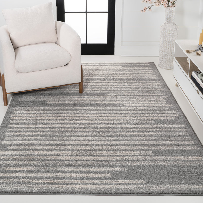 Keisha Modern Berber Stripe Gray/Cream Rug, Rectangle 7'9" x 10'