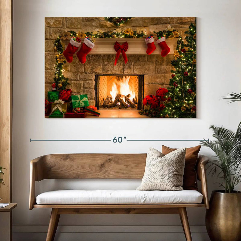 Foyer de Noël décoré, H 34 po x l 51 po