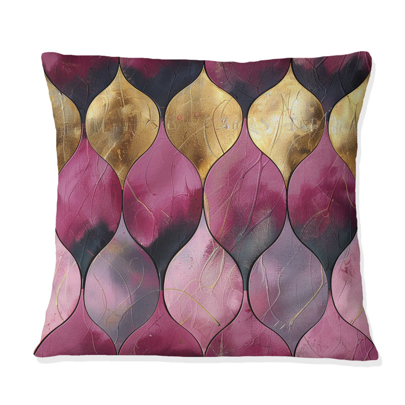 Coussin décoratif moderne rose et or scintillant III, H 16 po x l 16 po