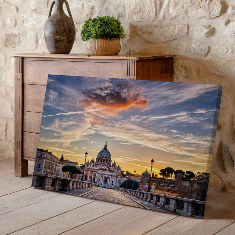 Toile, art époustouflant avec vue sur la basilique Saint-Pierre au coucher du soleil, H 20 po x l 30 po
