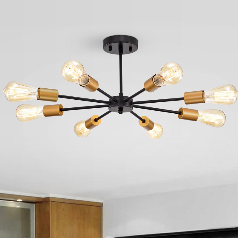 Matte Black and Glass 27" Sputnik Sphere Semi Flush Mount Light