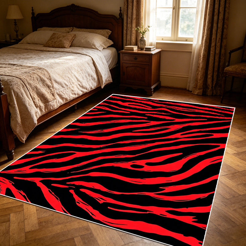 1PC Red & Black Zebra Stripe Print area rugs, Soft and Comfortable, easy-to-maintain, machine washable Indoor floor mat, suitable for living room, bedroom, dining room, entryway, backyard patio, front porch, hallway, Home Decor, Outdoor Decor.