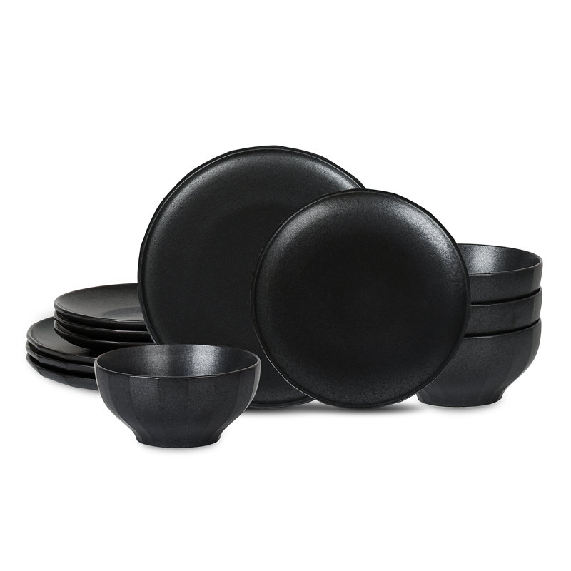Stone Lain Rio 12-Piece Dinnerware Set Stoneware, Black