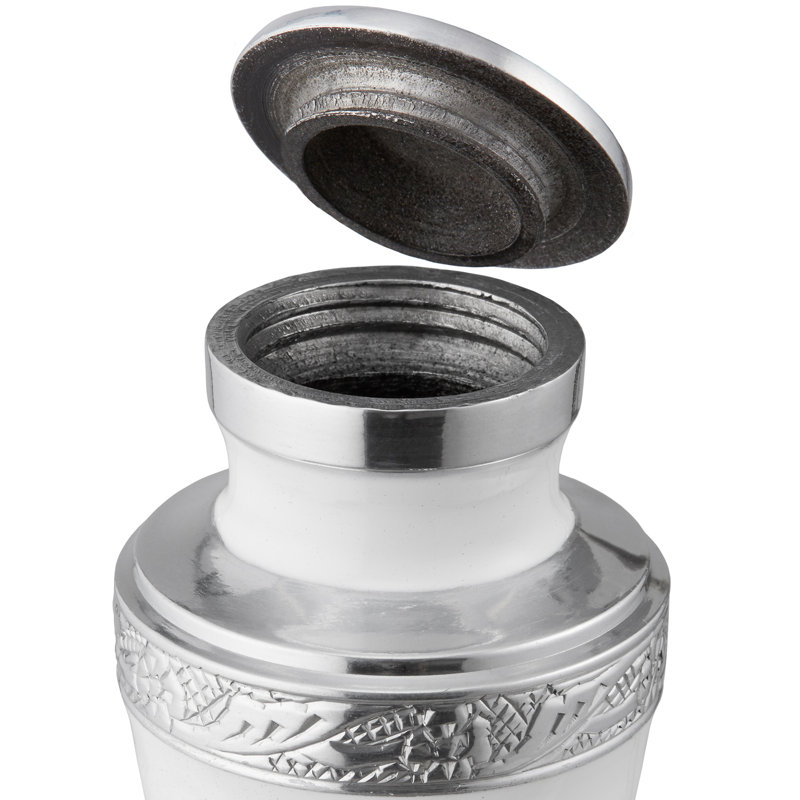 Decorative Miniature Keepsake Memorial Urns, White and Silver