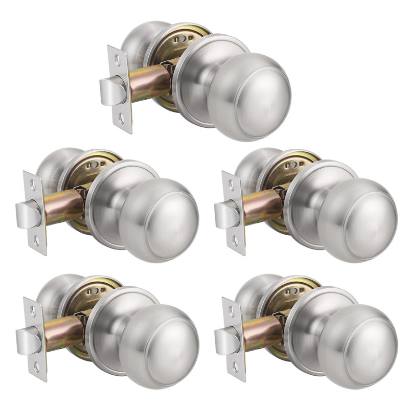 Door Knobs with Round Rosette, Keyless Lock, Brushed Nickel, Passage (Hall & Closet)