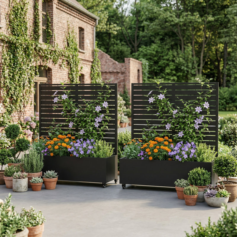 Lit de jardin extérieur surélevé en métal avec treillis