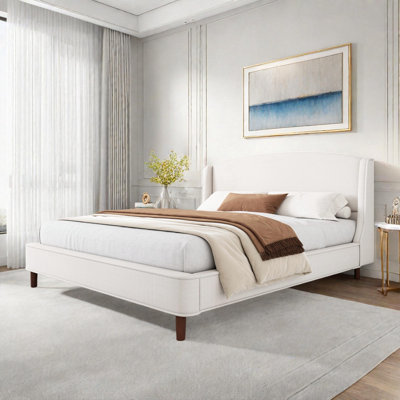 Upholstered Platform Bed With Wingback Headboard And Retro Leg Design by Latitude Run