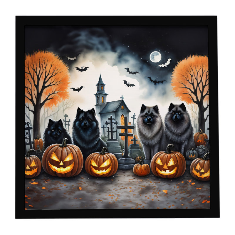 «Keeshond Spooky Halloween», reproduction d'art encadrée