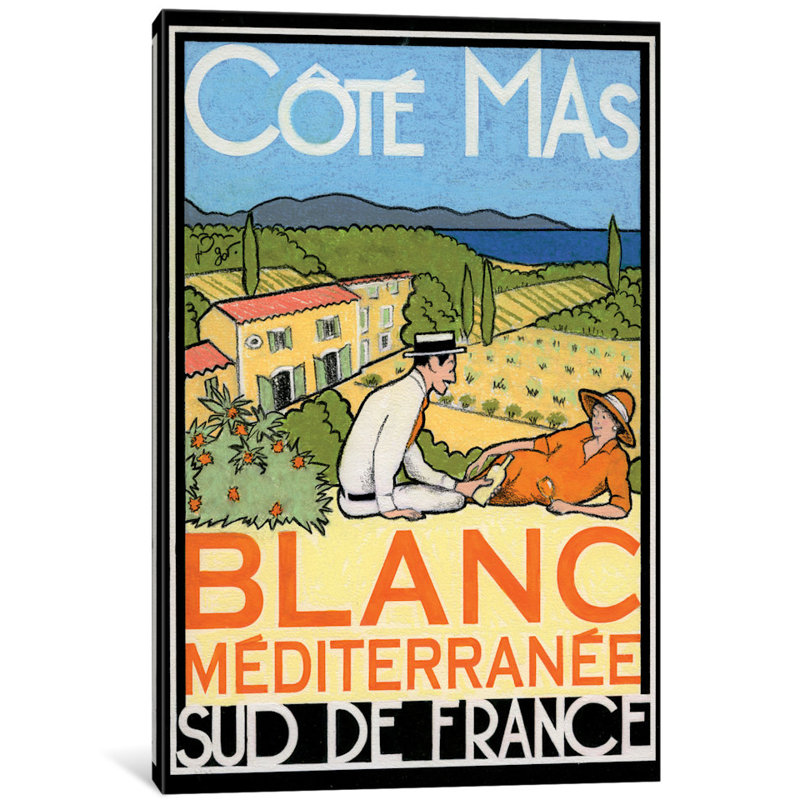 « white méditerranée », affiche rétro sur toile, H 12 po x l 8 po x P 0,75 po, Toile tendue, Pas de tapis