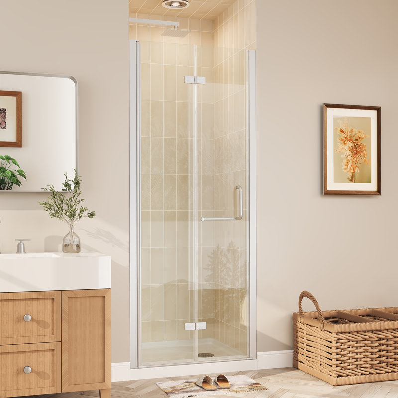 Space-Saving Bi-Fold Frameless Shower Door With Sleek Chrome Finish & Clear Glass, 30" x 72"