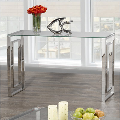 Console moderne en verre 47 pi avec structure en métal chromé, table de salon en verre trempé Art déco
