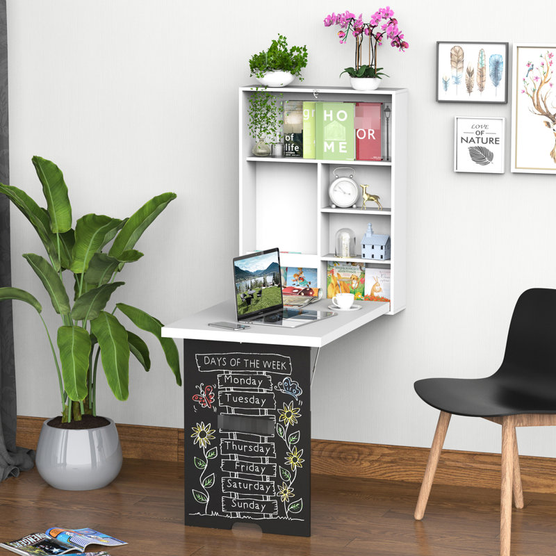 Bureau avec tablettes et tableau noir, mural, blanc, pour une utilisation efficace de l'espace de rangement du tableau noir, un salon élégant