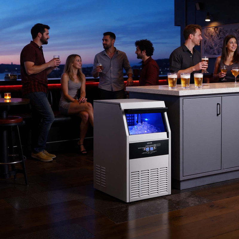 Commercial Ice Maker Machine, 78 lbs/24h with 30 lbs Storage Capacity, Built-in/Freestanding/Under Counter, Stainless Steel Ice Maker with LED Display & Self-Cleaning, for Home Bar Restaurant