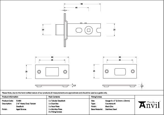 Aged Brass 2½" Heavy Duty Tubular Deadbolt, Aged Bronze
