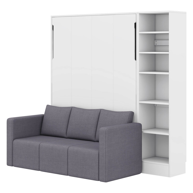 Lit escamotable Verlina avec canapé et tablettes, Double