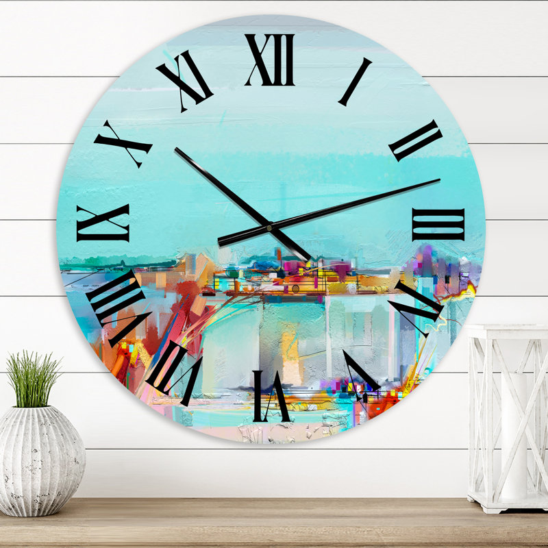 Abstrait paysage marin coloré IV - horloge murale moderne, Petit