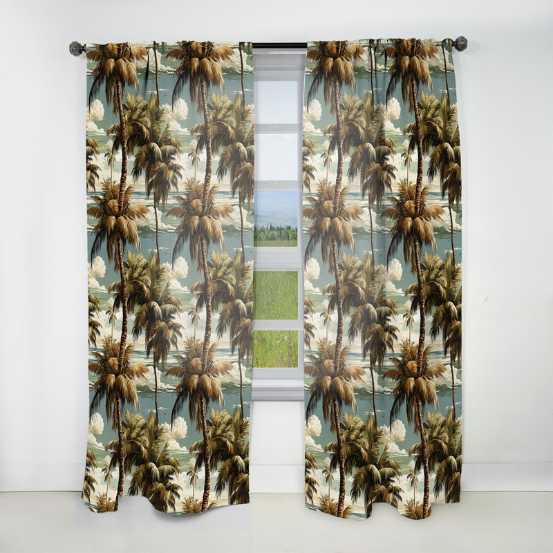 Cocoteraie motif tropical I - Rideau floral - Rideau floral obscurcissant - 1 panneau, L 52 po x L 90 po