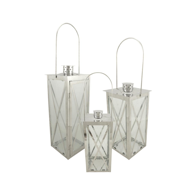 Lanternes porte-bougie style argent en acier inoxydable