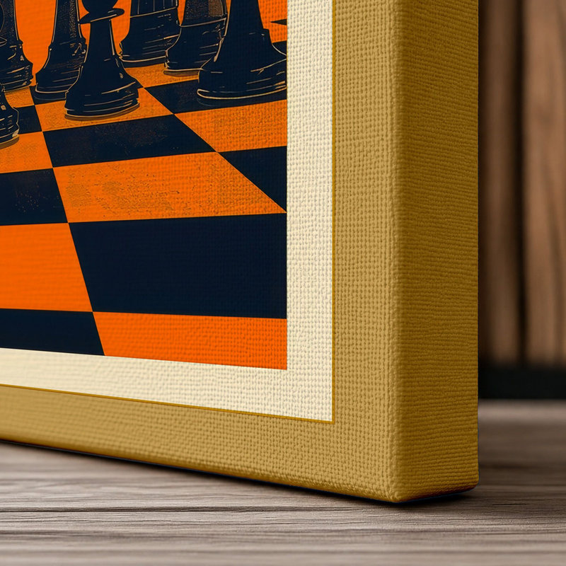 Sun and Chessmen Retro - Wrapped Canvas, 18x12 - 45.7 x 30.5 cm, Ochre Border