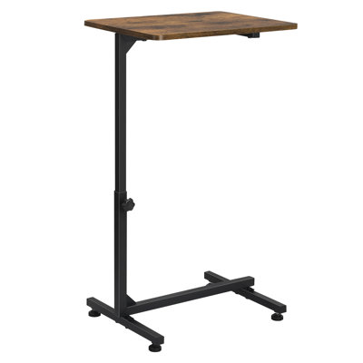 Adjustable Height C-Shaped Side Table, Rustic Brown Wood Top