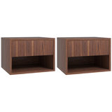 Floating Nightstand Set of 2 with Drawer and Shelf, Brown