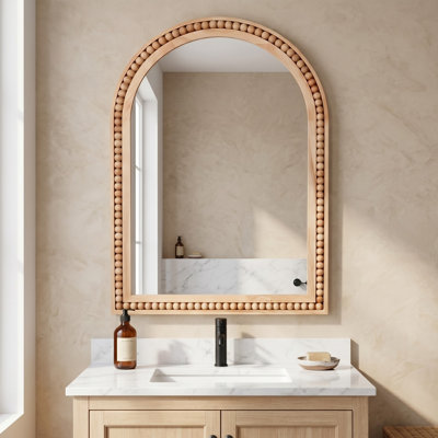 Miroir mural arqué en bois massif avec cadre perlé