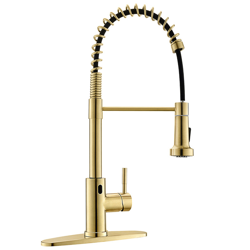 Robinet automatique mains - sans contact avec douchette moderne en or brossé pour une utilisation pratique dans la cuisine Distance de détection en acier inoxydable de 2 pouces