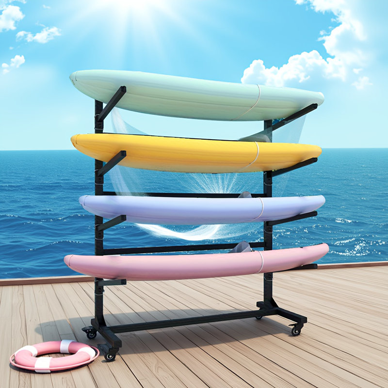 Support de rangement autoportant pour kayak de 80 po de hauteur - peut accueillir 4 kayaks, support réglable robuste avec roues verrouillables pour kayak, canot, SUP et planche de surf, l 45,87 po x P 28,94 po x H 80 po