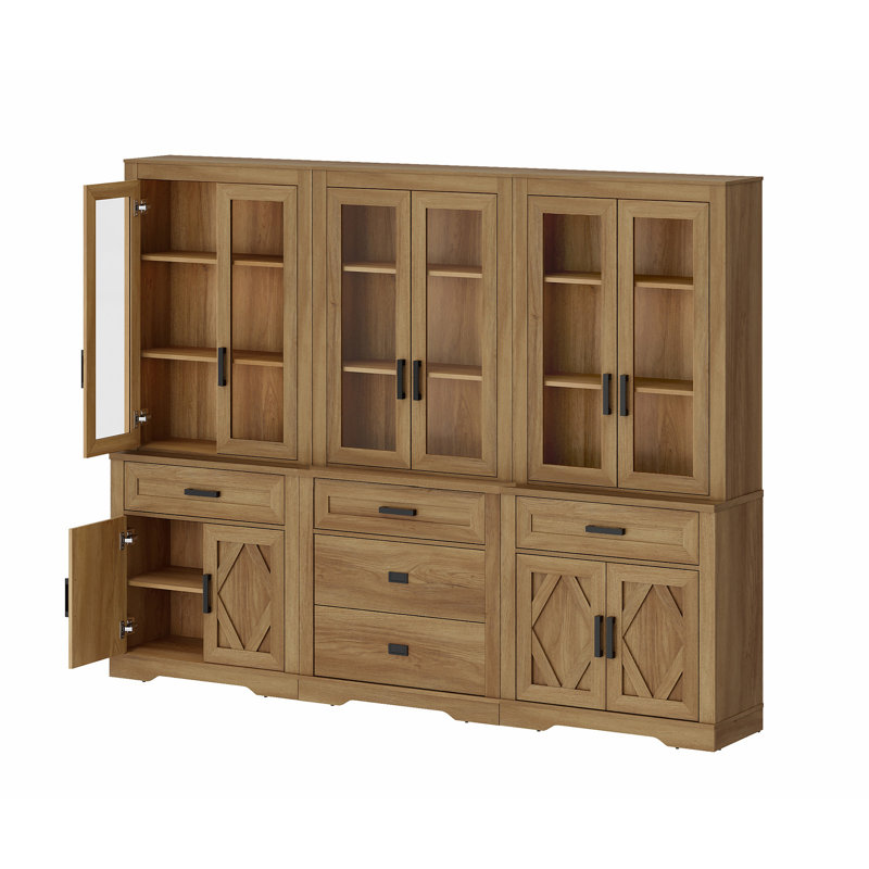 3 Column Bookcase With Drawer,73.3" Tall Floor Standing Bookshelf,Modern Farmhouse Display Storage Cabinet With Adjustable Shelves,Walnut