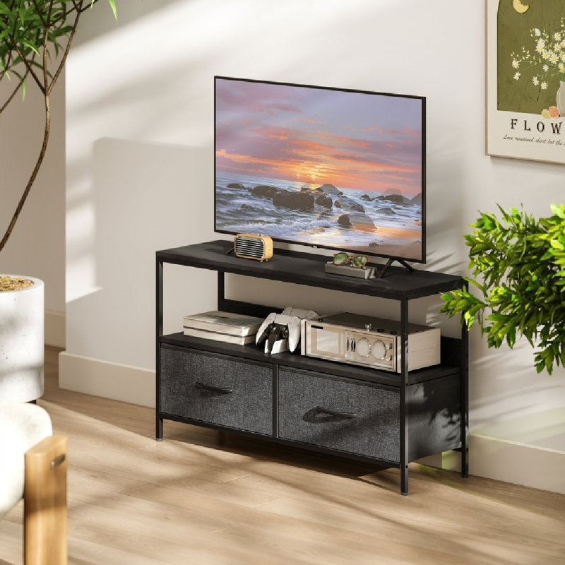 TV Stand Cabinet With 2 Foldable Drawers, Black